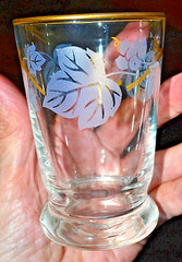 4 VINTAGE MCM Libbey Frosted JUICE DRINK Glasses w/Gold Leaf Leaves Pattern EUC!