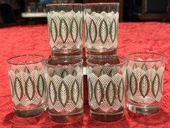Nostalgic Vintage Libbey Sage Green & White Atomic MCM Glasses Set Of 6 Ex Con