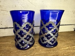 Vintage Felipe Derflingher MCM Cobalt Art Glass Caged Imprisoned Brutalist Glass