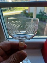 Set of (2) Glastonbury 5 1/4″ Wine Glasses Lotus Pattern-Laurel Wreath Cut Dots.