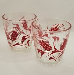 Set of 2 Vintage 1950s Hazel Atlas Sour Cream Glasses Red Wheat 1/2 Pint