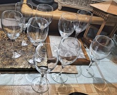 Lot of Nine Crystal Glass Stemware Pieces: Good, Pre-owned Condition.