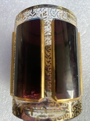 “Moser” Ruby Purple w/ Gold Tumbler – Bohemian Panel Glass 3.25” X 2.25”