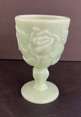 FENTON/LG WRIGHT Madonna WILD ROSE Rare JADEITE Green Glass – SMALLER 5″ Goblet