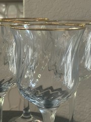 CircleWare Crystal Gold Rim Swirl Optic Set Of 6 Water Goblets 7 7/8 In.