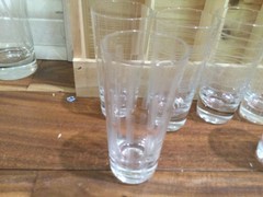6 MIKASA CHEERS shots glasses 4.75» etched dots lines