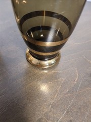 6 MCM Romanian Blown Glass Cordial Glasses Smoke with Gold Stripes And Rim