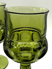 VINTAGE 1960s INDIANA GLASS «KINGS CROWN» AVOCADO GREEN GOBLETS SET 5.75″H