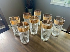 Set of 8 Vintage Culver Tylrol 22k Gold Mid Century Highball Glasses Barware