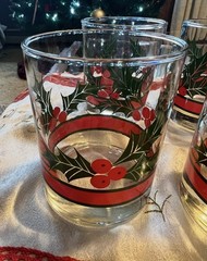 Libbey Holly & Berry 4″ Low Ball Tumblers- Christmas Glasses 80s Lot of 4 VTG