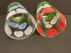 Vtg Kraft Swanky Swig Flowers Juice Glasses Set of 2 Bachelor Button 1 Red 1 Blu