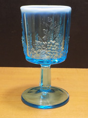 L .G. Wright Paneled Grape Blue Glass Opalescent Rim 6″ Water Goblet