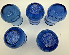 Cobalt Blue Juice Glasses Cups Set 5 VTG Handblown Art Glass Optic Swirl 4oz