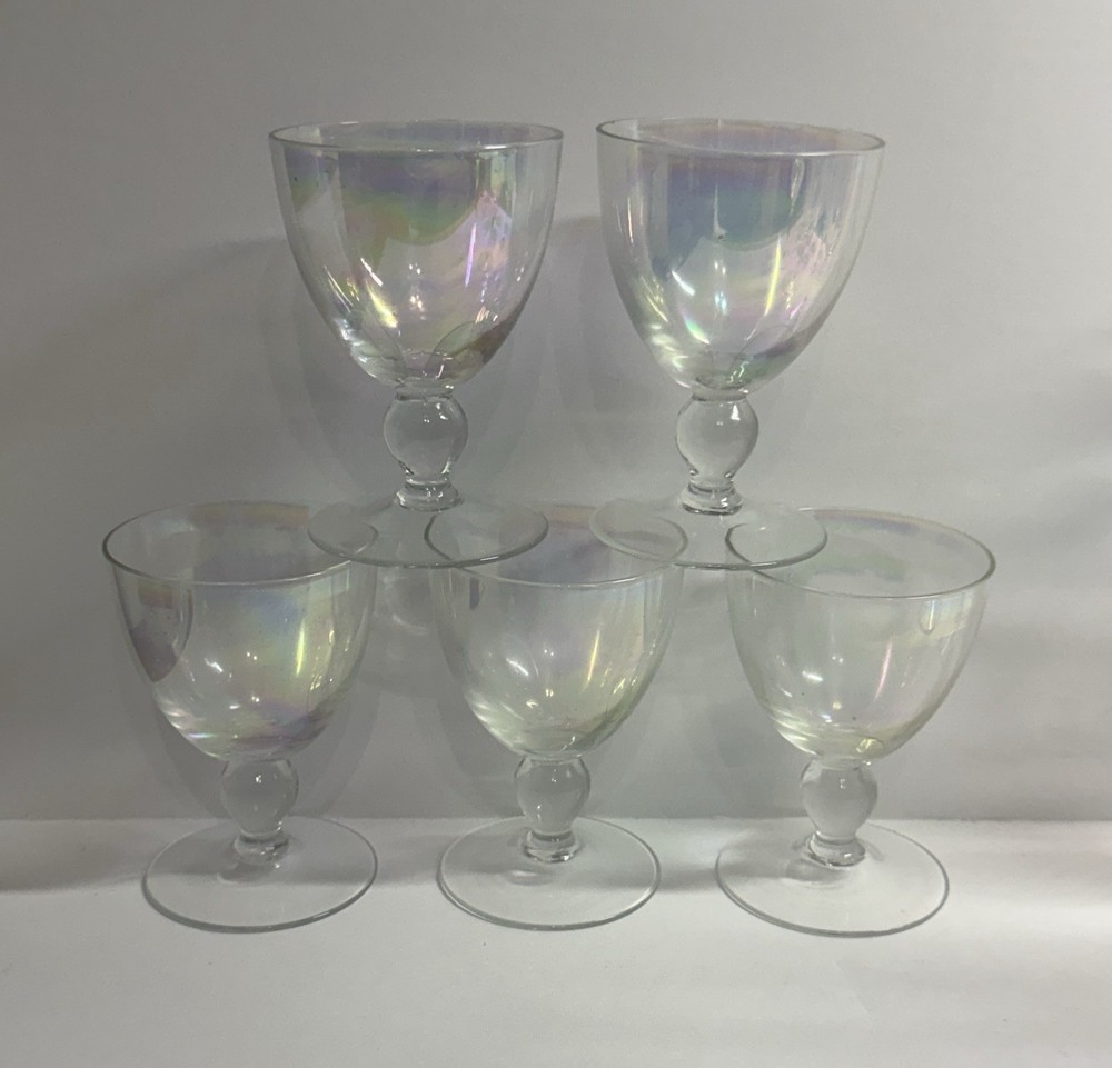 Heisey Comer Lariat Iridescent 2oz Aperitif Glass Set Of 5 1920s