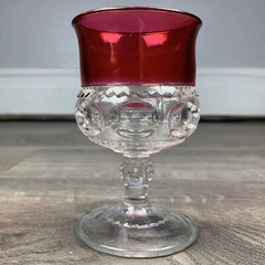 7 x Tiffin Kings Crown Ruby Red Flash Thumprint Goblets Water Glass Vintage