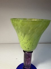 Handblown Art Glass Wine Chalice Bold Lime Green Purple Royal Blue