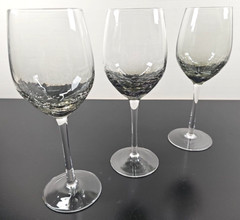 (3) Pier 1 Smoke Crackle White Wine Glasses Set Elegant Clear Drink Stemware Lot