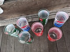 Vintage 1970s Anchor Hocking Coca-Cola/Pepsi/7 Up 15oz Drinking Glasses (7)