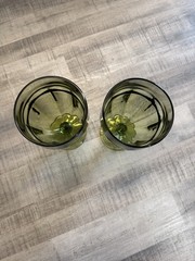 Libbey Set of 2 Vintage Olive Green Pressed Glass Wine Goblets 6.75”