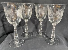 Tiffin Franciscan Crystal Elegance Water Goblets~Cut Glass Fern Leaves~X 4-8 Ozs