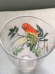 Vintage Parakeet Green, Orange & Yellow Graphic Print Mid Century Drinking Glass