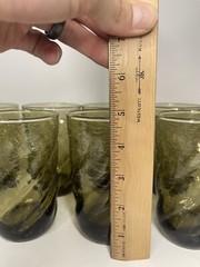 Hand Blown Green Swirl Crackle Glass Tumbler 4.75” (11 Available) / Pontil Mark