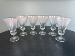 Set 6 DOROTHY THORPE Pink Peach Frosted Satin Trumpet Goblets MCM Bareware 7.5″