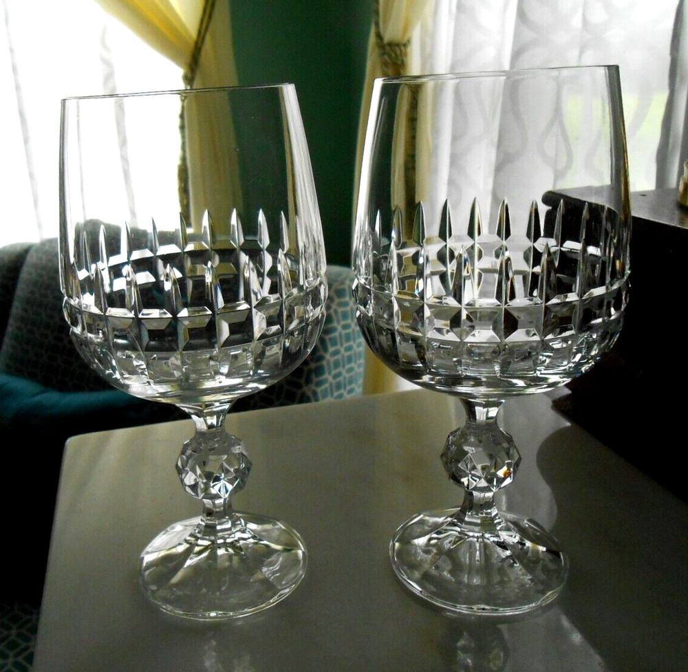 TWO Crystalex Belfast Bohemia Cut Crystal WATER GOBLETS 6-5/8″