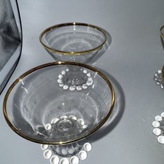 Boopie CANDLEWICK Sherbet /Dessert Gold Rim Glasses Set of 4 Beaded Base. 3.5”