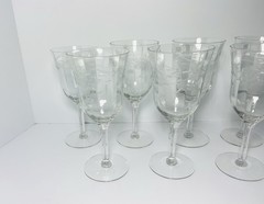 Vintage Etched Wine Set of 10 Leaf Berry Floral 7 Inch Tall