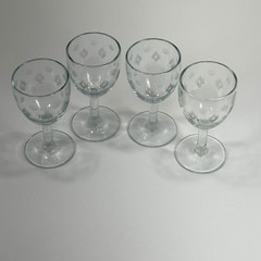 Vtg Standard Glass Etched Criss Cross & Dots 4.5in Petite Wine Glasses Set of 4