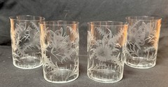 Vintage Cut Crystal Pitcher & 4 Glasses, Flower & Butterfly Cutting