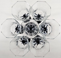 7) Luminarc Octime Black Water Goblets Set Elegant Octagonal Stemware France Lot