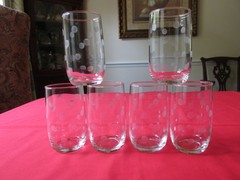 Set 6 Vtg Anchor Hocking Glass COIN DOT Polka Dot Roly Poly 9oz Tumblers 4 3/8″