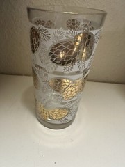 Vintage MCM Rare Set Of 6 Frosted Foliage Pine Cone Pattern 16 Oounes Glasses