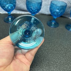 Vintage LE Smith Blue Moon & Stars Glass Footed Sherbet Dishes 4.5” – Set Of 6
