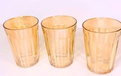 Iridescent Peach Luster Ware Carnival Glass Drinking Glasses 4” Set of 3 MCM