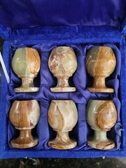 Hand-carved natural green onyx marble cordial goblets