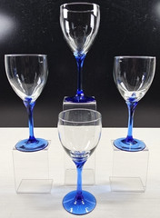 4) Libbey Domaine Blue Water Goblets Set Vintage Elegant Floral Stemware Bar Lot