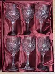 Set Of 12 Crystal Hand Cut Wine Glasses Drape Cut Made In Poland 7”H Boxed