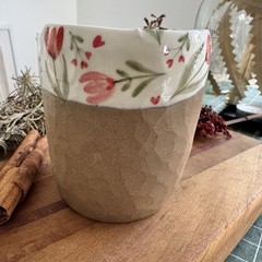 Handmade Ceramic Travel Mug Hand Painted Floral Stoneware Coffee Cup To Go Mug