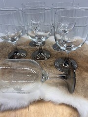 Vintage MCM Etched Grape and Leaf Reverse Silver Faded Stem Cordial Glasses