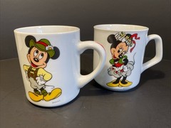 2 Mickey Mouse & Minnie Mugs Octoberfest Reutter Germany Porcelain Disneyana VTG