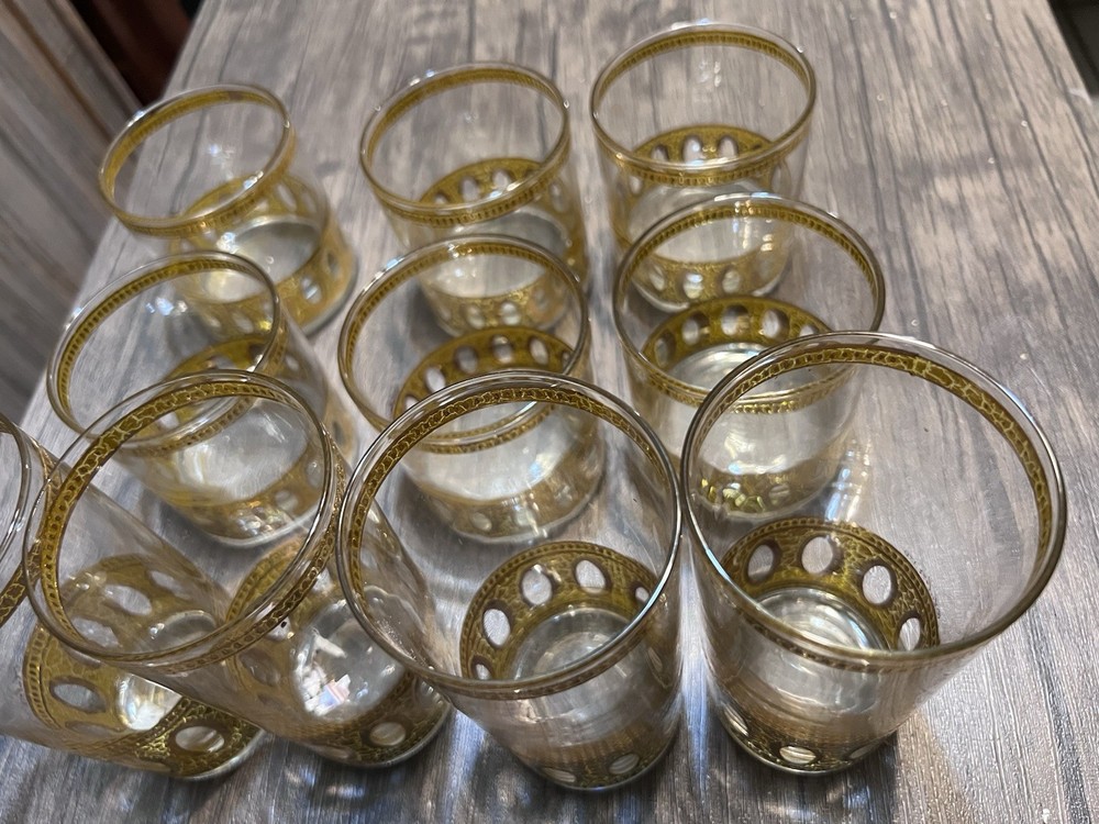 Set of 10 Vintage Culver Pisa Mid – Century 22K Gold Glasses