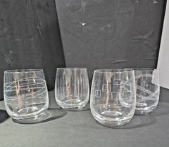 4 Royal Doulton Party Crystal Water Wine Cocktail Glasses Lines Stemless