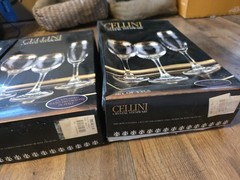 3 Box of 4 Each Cellini Crystal Stemware Glasses 24 KT Gold Trim Italy Vtg