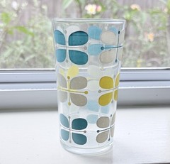 Vintage Atomic MCM Juice Glass Retro Blue Yellow White Geometric Tumbler