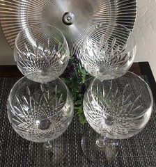 4 STUART MANHATTAN CRYSTAL WTR GOBLETS, Blown glass 8 3/4″ tall balloon shape,