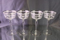 Vtg 6 pc Clear Optic Frosted Bands Grey Cut Floral Platinum Trim