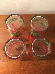 Libbey Poinsettia Christmas Glasses Set of 4 MCM 12 oz Cocktail Bar 5” Highball